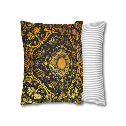 Elegant Black & Gold Damask Throw Pillowcase - Luxurious Floral Baroque Design (Pillow not included)