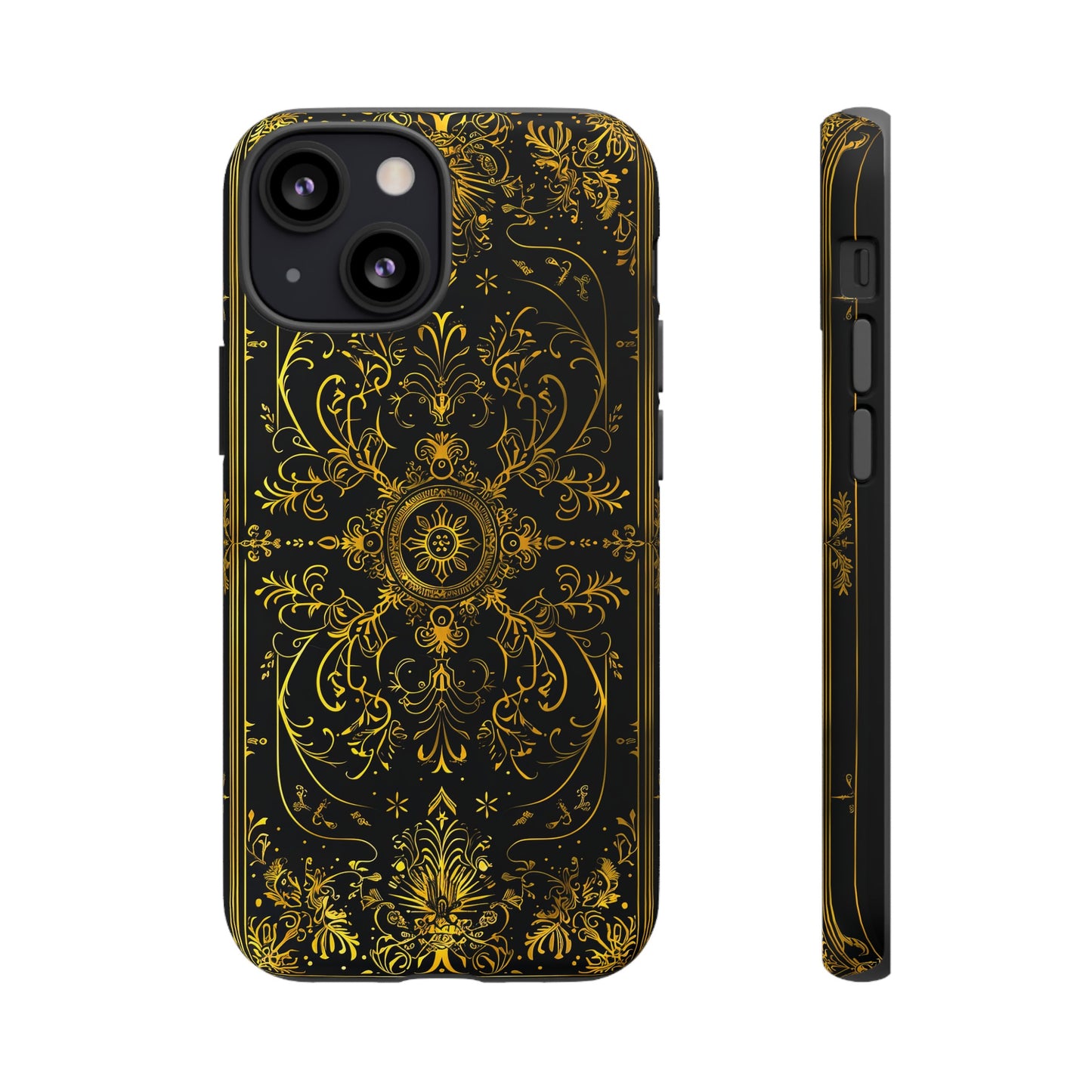 Luxury Gold Floral Damask Tough Phone Case - Elegant Black & Gold Baroque Design