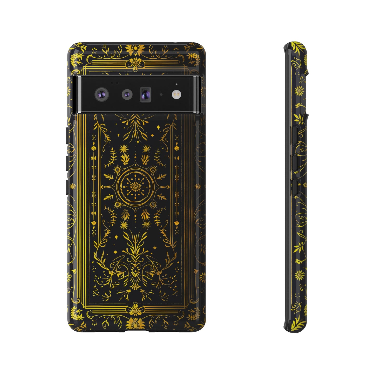 Luxury Gold Floral Damask Tough Phone Case - Elegant Black & Gold Baroque Design