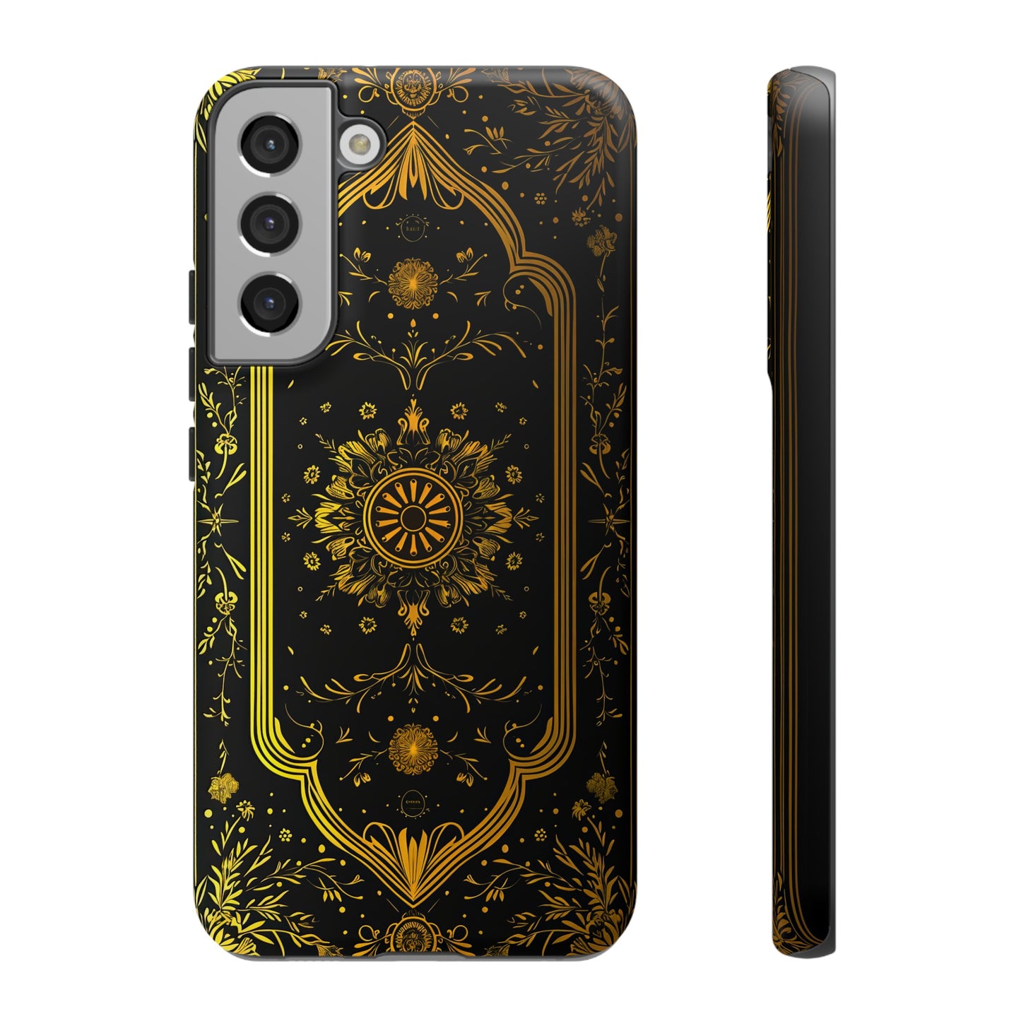 Luxury Gold Floral Damask Tough Phone Case - Elegant Black & Gold Baroque Design