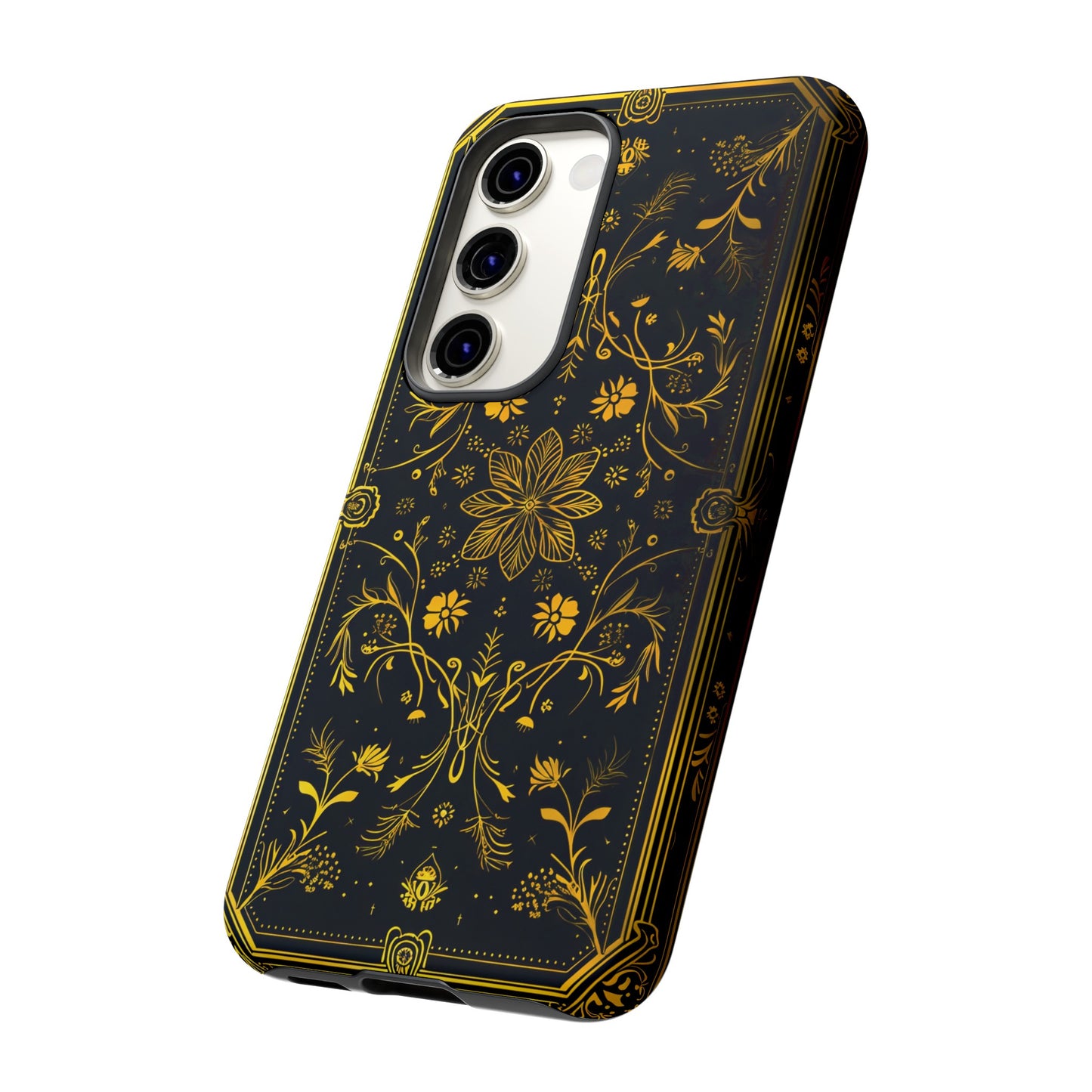 Luxury Gold Floral Damask Tough Phone Case - Elegant Black & Gold Baroque Design