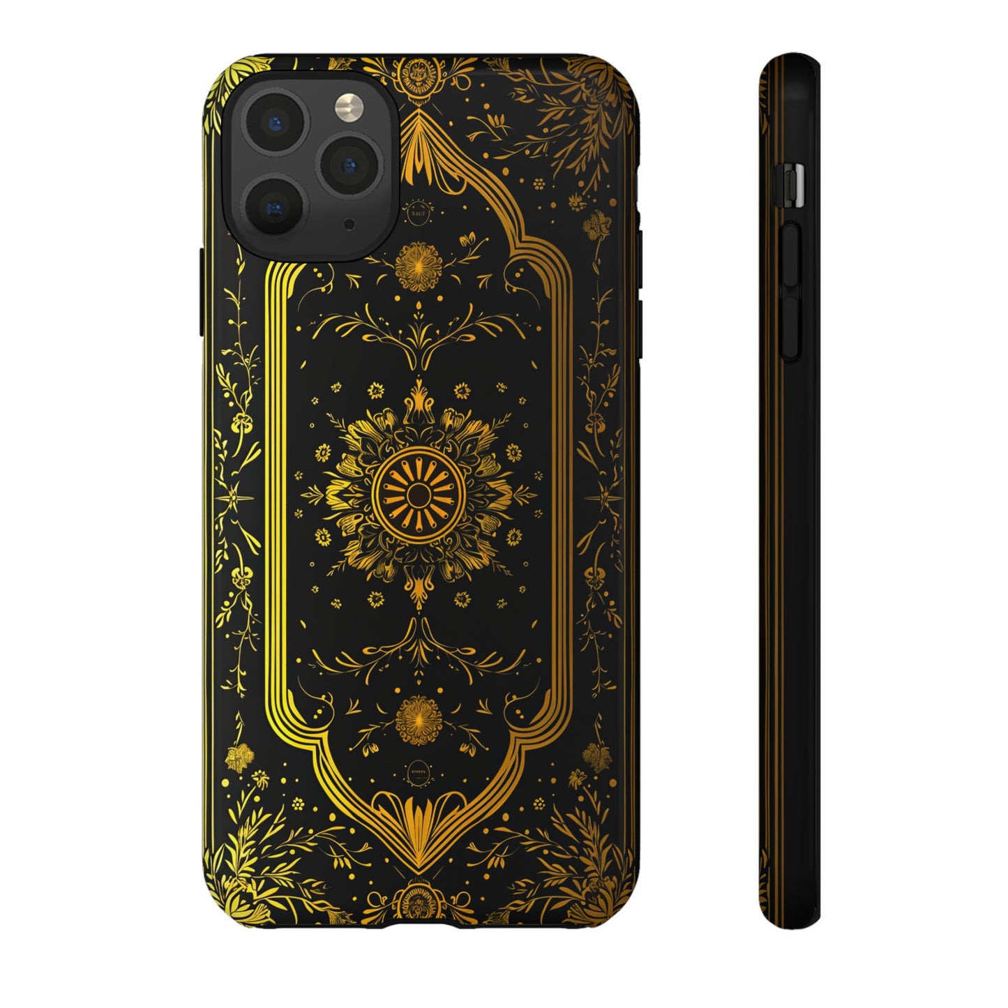 Luxury Gold Floral Damask Tough Phone Case - Elegant Black & Gold Baroque Design