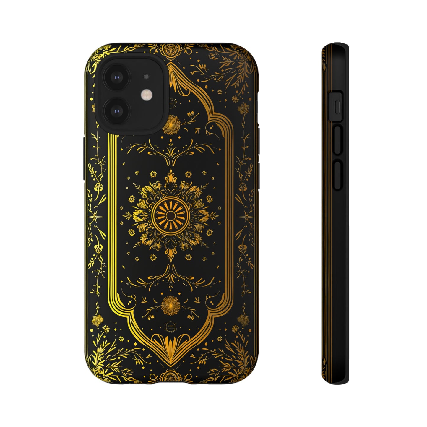 Luxury Gold Floral Damask Tough Phone Case - Elegant Black & Gold Baroque Design