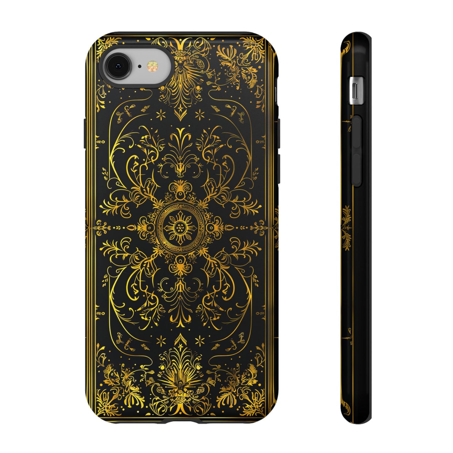 Luxury Gold Floral Damask Tough Phone Case - Elegant Black & Gold Baroque Design
