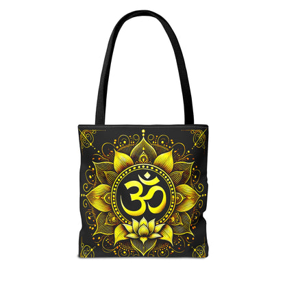 Vibrant Spiritual Yoga Art Om Symbol Tote Bag Durable Polyester with Cotton Straps Available in 3 Sizes