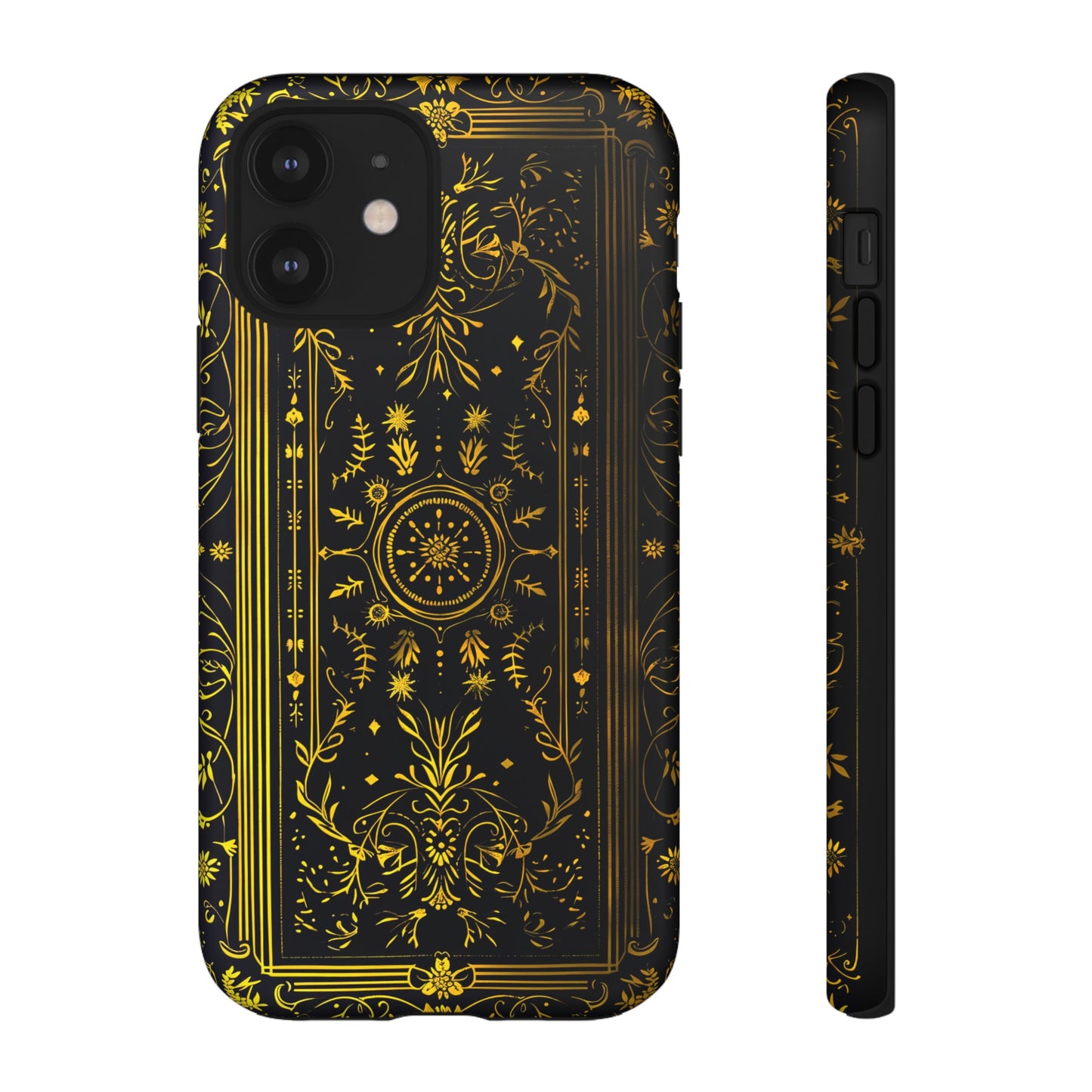 Luxury Gold Floral Damask Tough Phone Case - Elegant Black & Gold Baroque Design