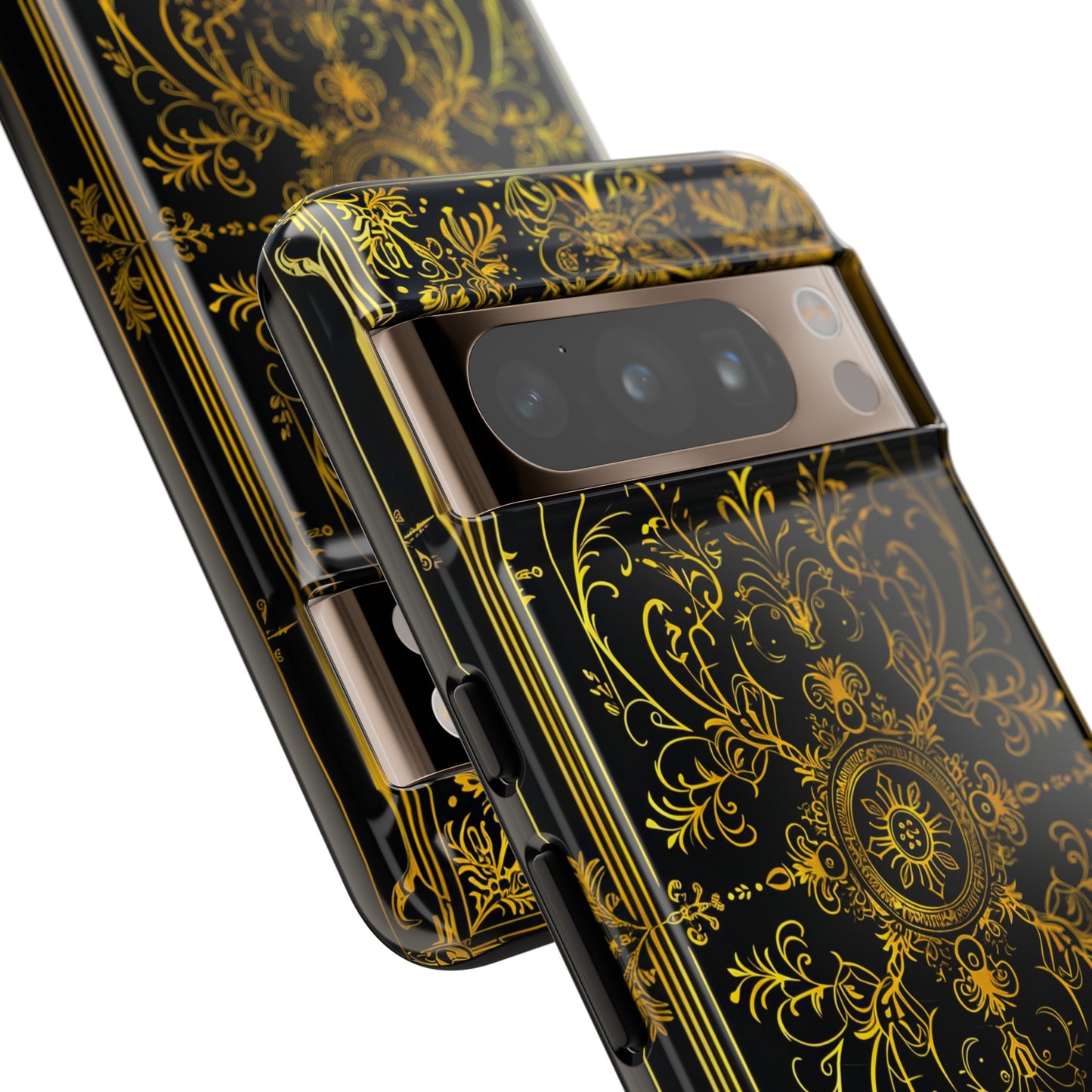 Luxury Gold Floral Damask Tough Phone Case - Elegant Black & Gold Baroque Design