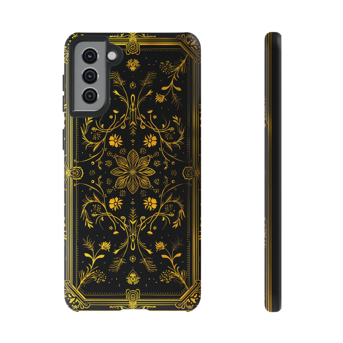 Luxury Gold Floral Damask Tough Phone Case - Elegant Black & Gold Baroque Design