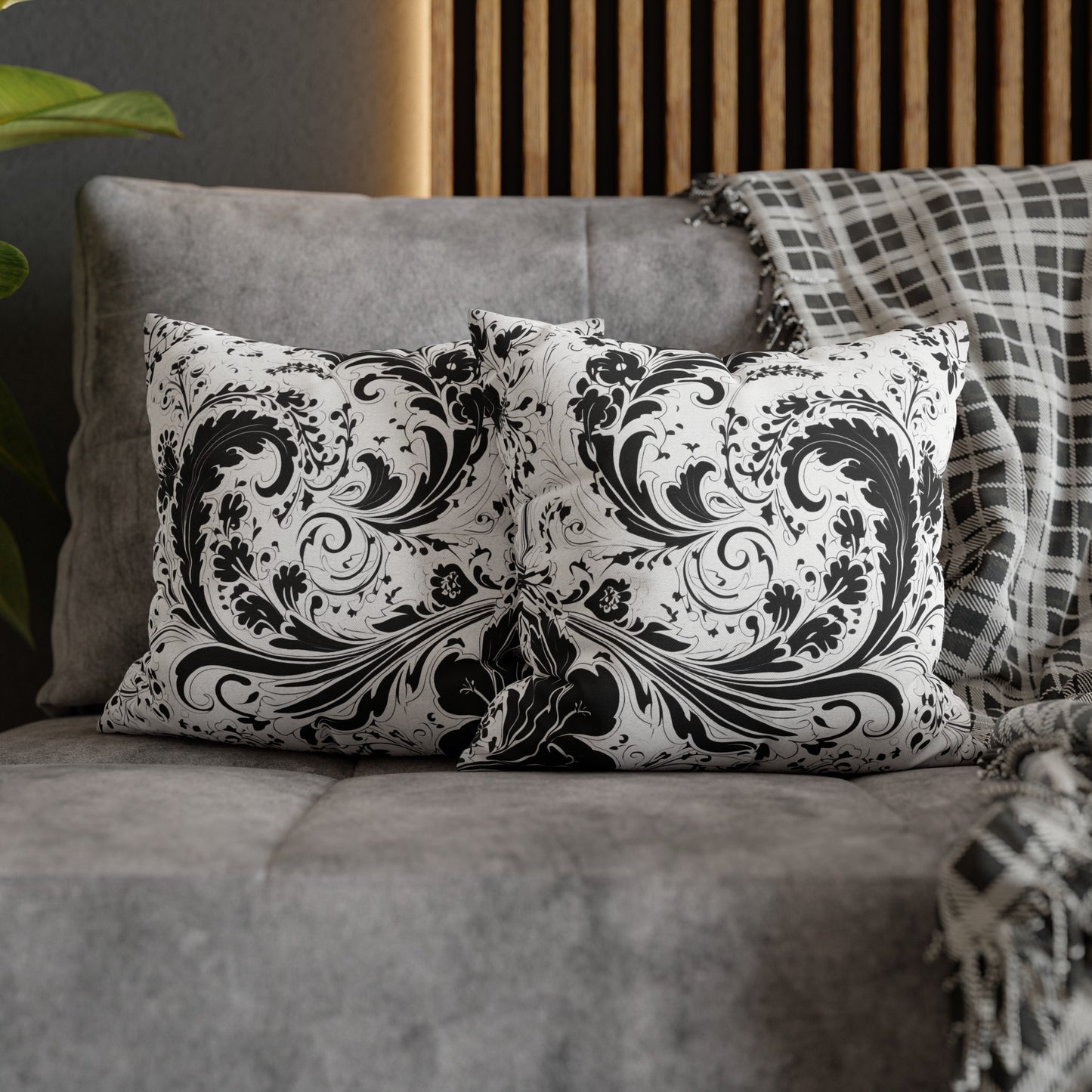 Elegant 19th Century Vintage Floral Damask Paisley Pillowcase in Black and White (Pillow not included)