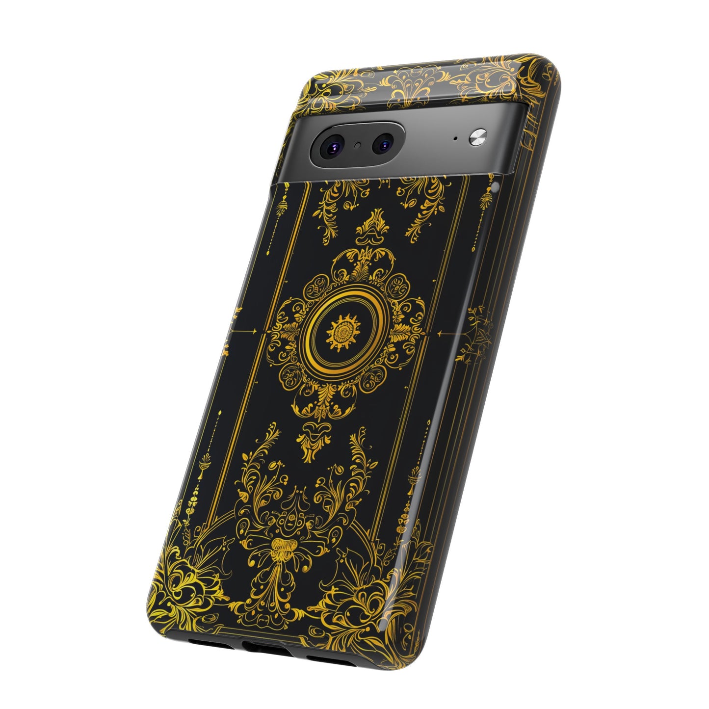 Luxury Gold Floral Damask Tough Phone Case - Elegant Black & Gold Baroque Design