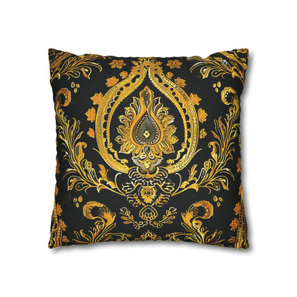 Elegant Black & Gold Damask Throw Pillowcase - Luxurious Floral Baroque Design (Pillow not included)