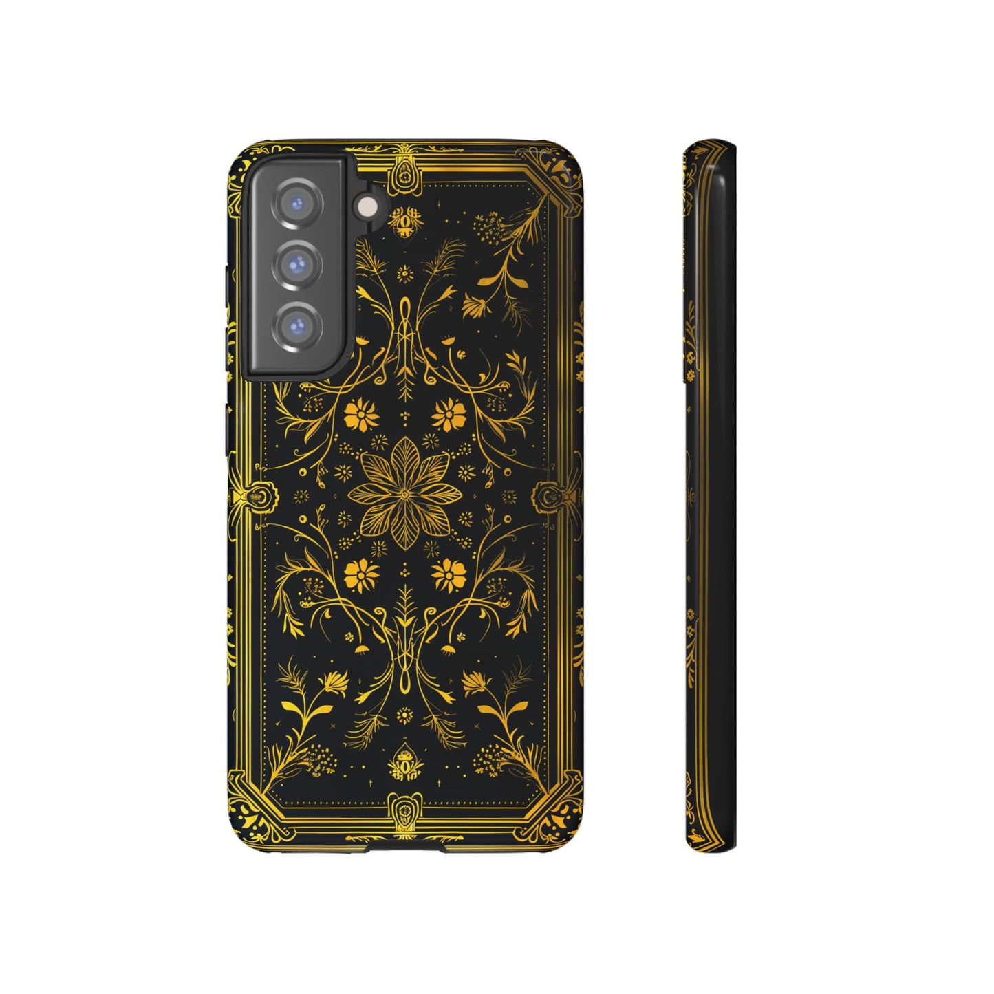 Luxury Gold Floral Damask Tough Phone Case - Elegant Black & Gold Baroque Design