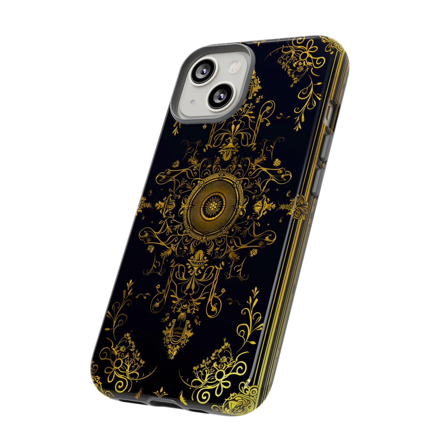 Luxury Gold Floral Damask Tough Phone Case - Elegant Black & Gold Baroque Design