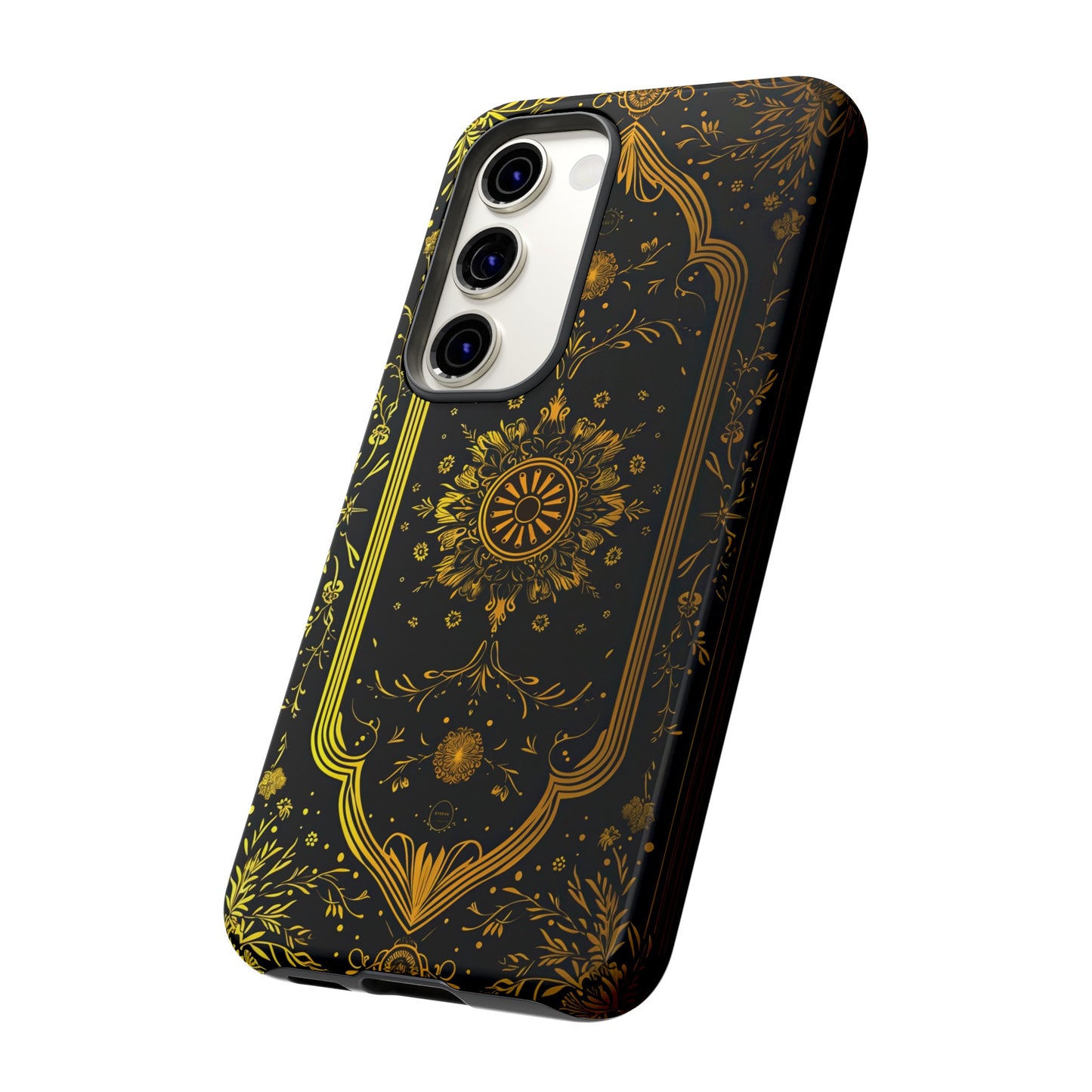 Luxury Gold Floral Damask Tough Phone Case - Elegant Black & Gold Baroque Design