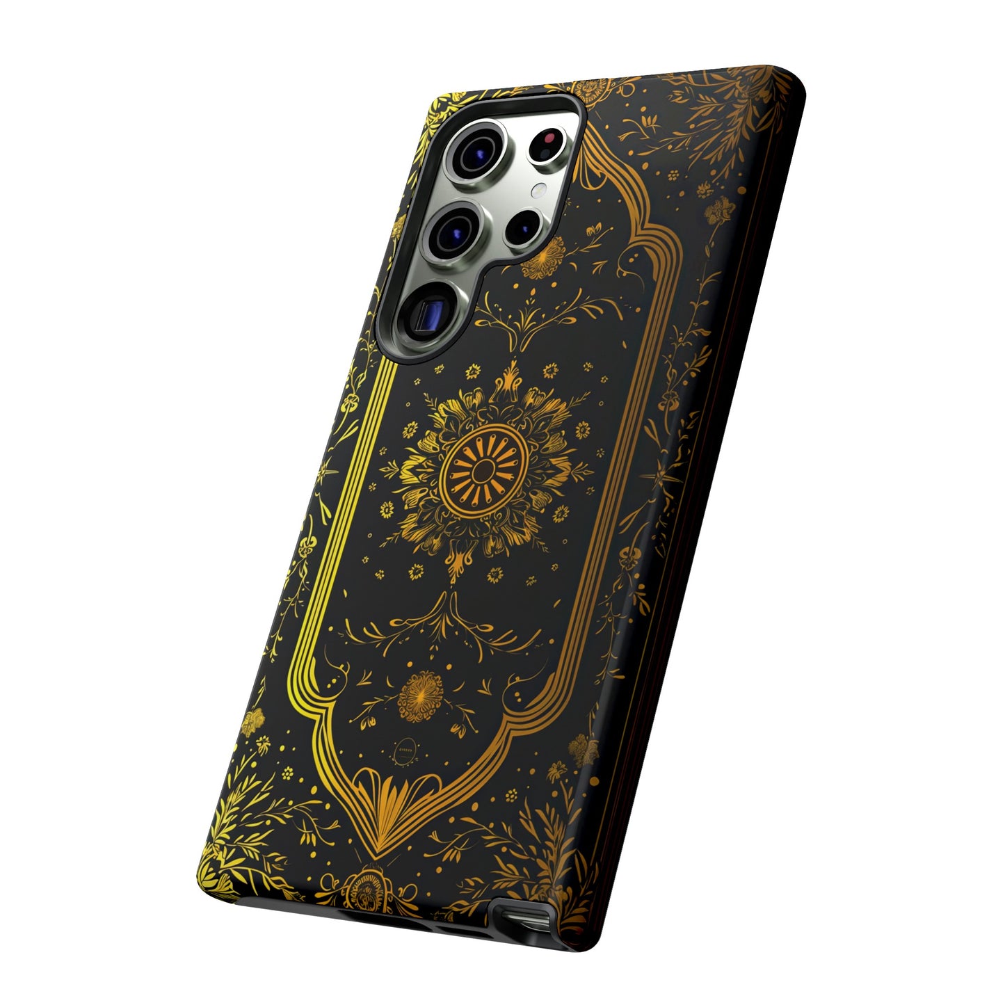 Luxury Gold Floral Damask Tough Phone Case - Elegant Black & Gold Baroque Design