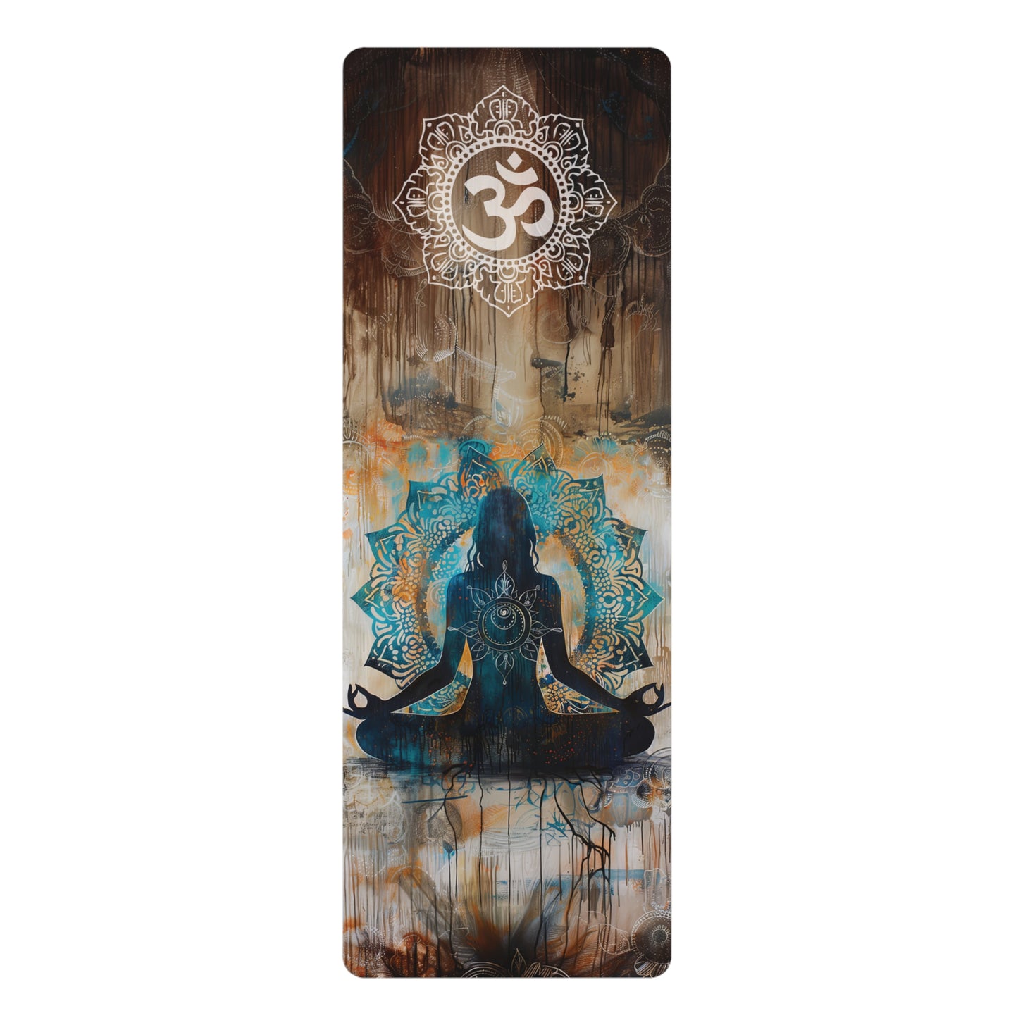 Copy of Non-Slip Rubber Yoga Mat with Vibrant Print - Figure Meditating Eye-Catching Design Featuring Om Symbol