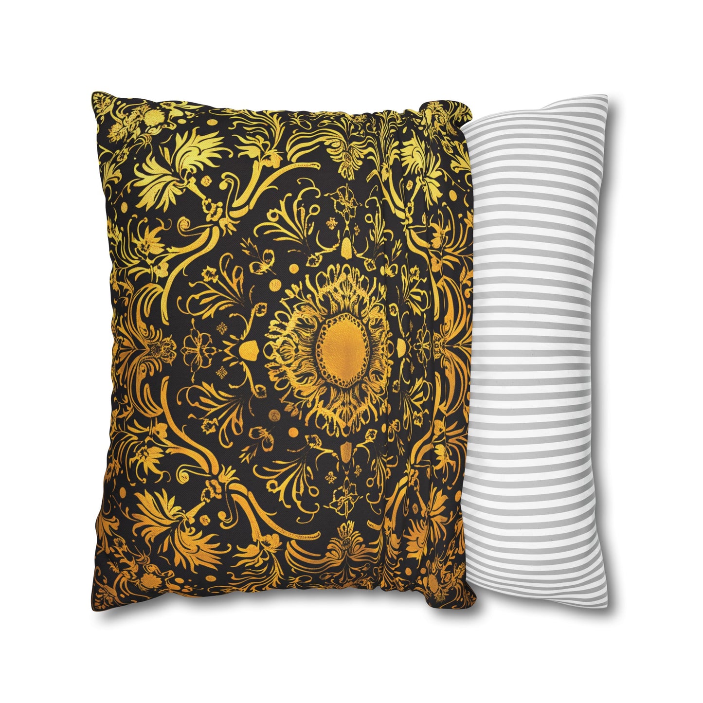 Elegant Black & Gold Damask Throw Pillowcase - Luxurious Floral Baroque Design (Pillow not included)