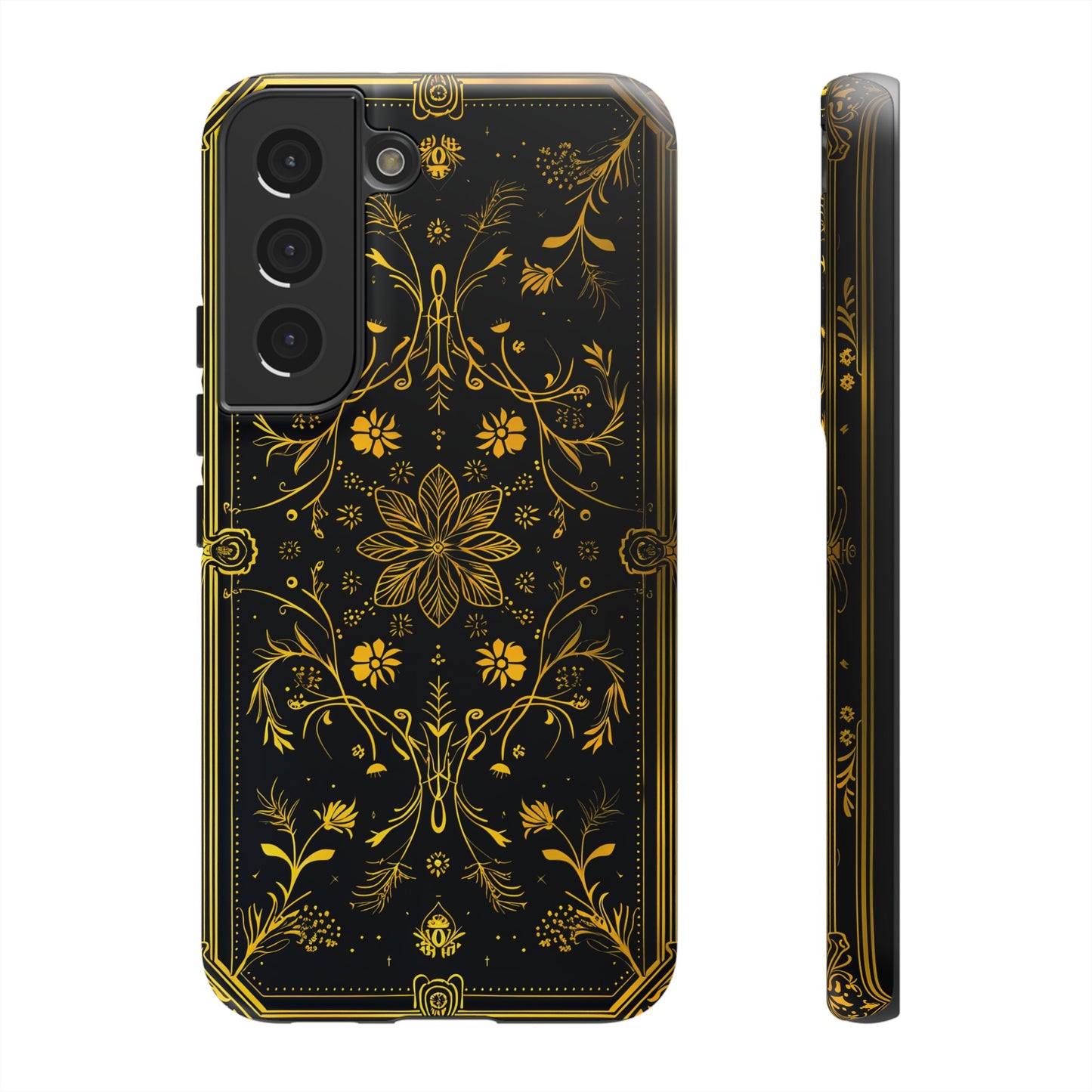 Luxury Gold Floral Damask Tough Phone Case - Elegant Black & Gold Baroque Design