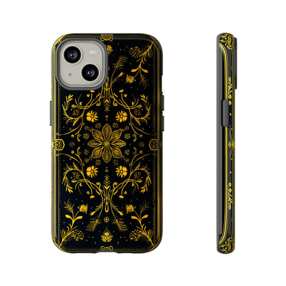 Luxury Gold Floral Damask Tough Phone Case - Elegant Black & Gold Baroque Design