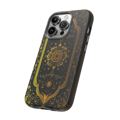 Luxury Gold Floral Damask Tough Phone Case - Elegant Black & Gold Baroque Design