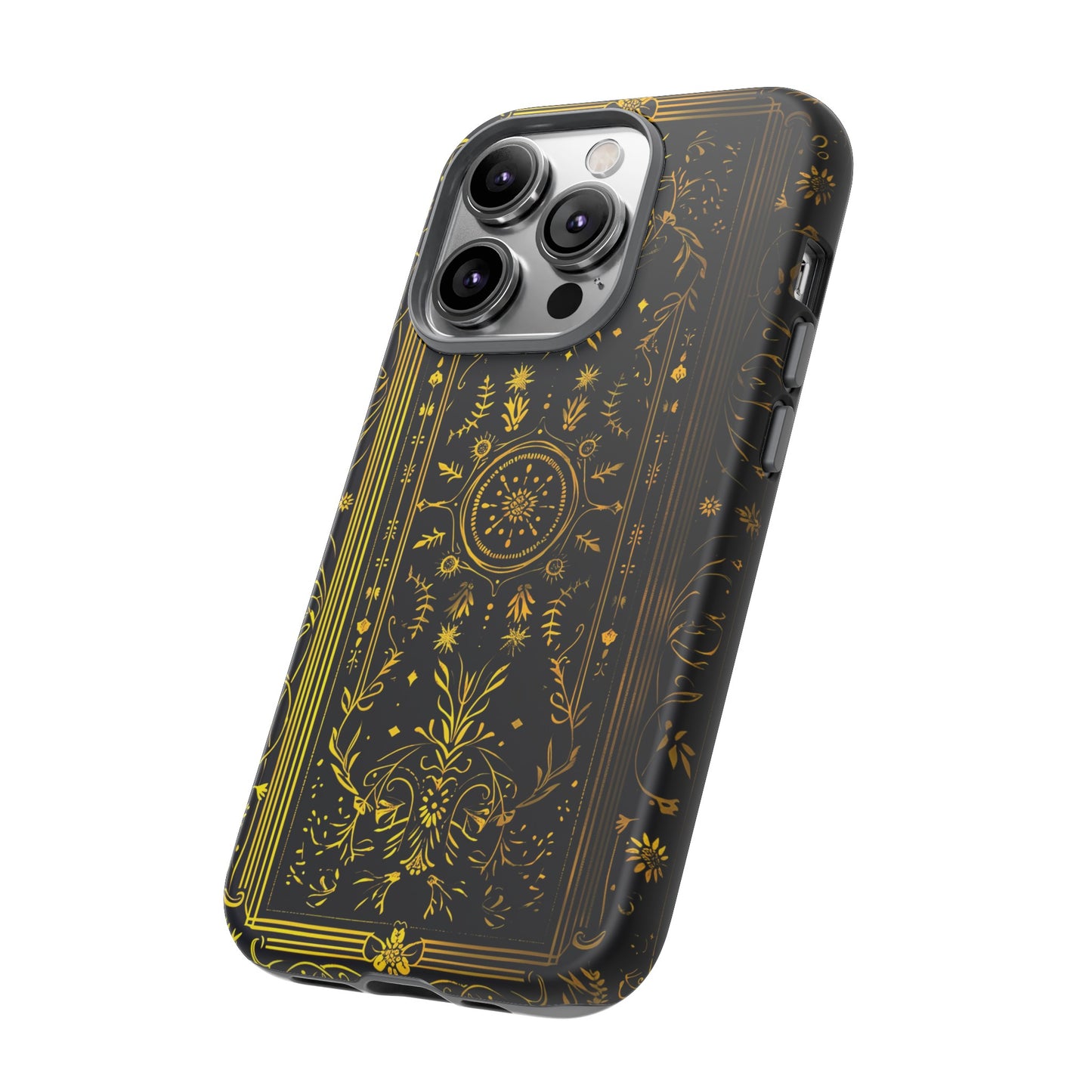 Luxury Gold Floral Damask Tough Phone Case - Elegant Black & Gold Baroque Design