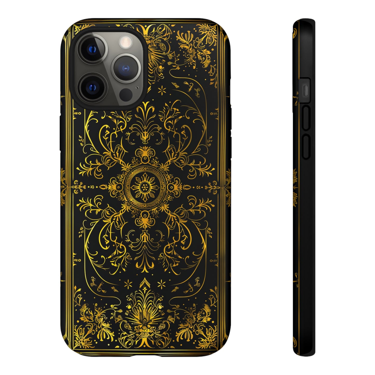 Luxury Gold Floral Damask Tough Phone Case - Elegant Black & Gold Baroque Design