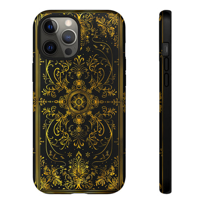 Luxury Gold Floral Damask Tough Phone Case - Elegant Black & Gold Baroque Design