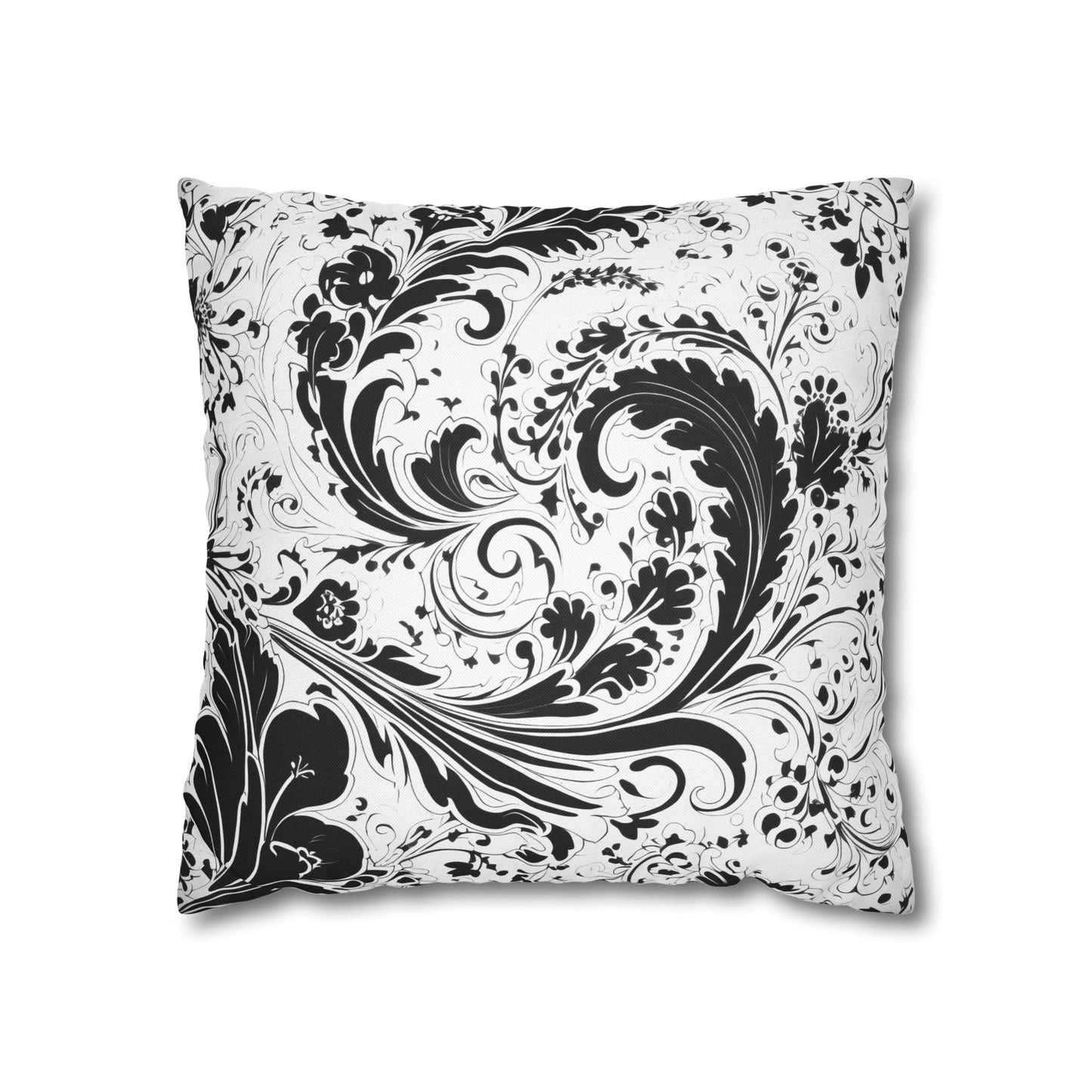 Elegant 19th Century Vintage Floral Damask Paisley Pillowcase in Black and White (Pillow not included)