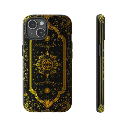 Luxury Gold Floral Damask Tough Phone Case - Elegant Black & Gold Baroque Design