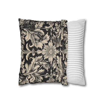 Elegant 19th Century Vintage Floral Damask Pillowcase in Black and Off-White (Pillow not included)