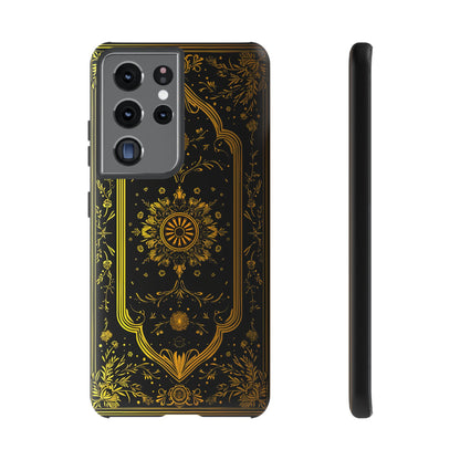 Luxury Gold Floral Damask Tough Phone Case - Elegant Black & Gold Baroque Design