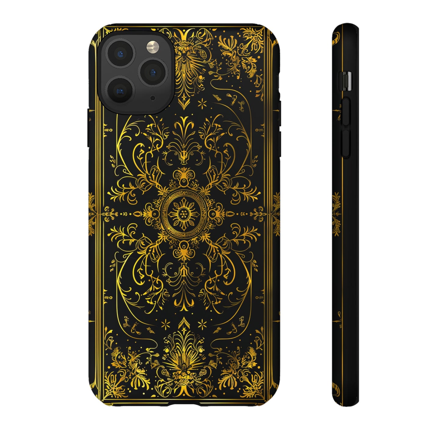 Luxury Gold Floral Damask Tough Phone Case - Elegant Black & Gold Baroque Design