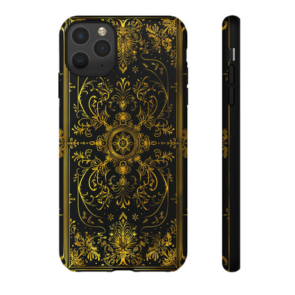 Luxury Gold Floral Damask Tough Phone Case - Elegant Black & Gold Baroque Design