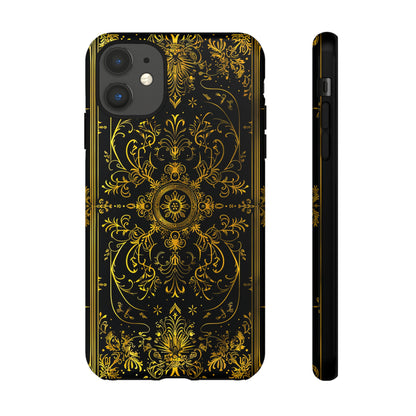 Luxury Gold Floral Damask Tough Phone Case - Elegant Black & Gold Baroque Design