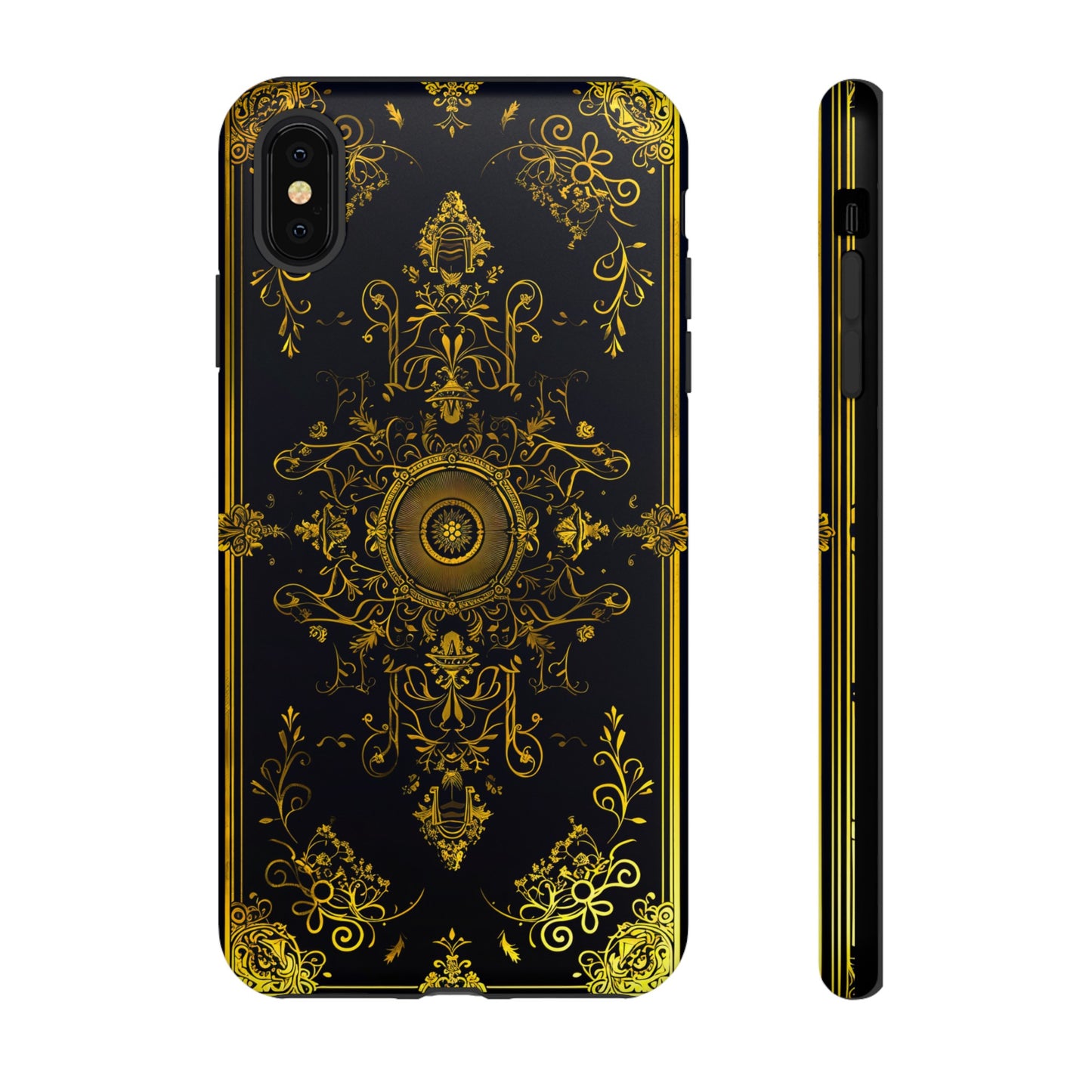 Luxury Gold Floral Damask Tough Phone Case - Elegant Black & Gold Baroque Design