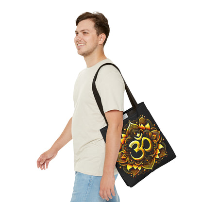 Vibrant Spiritual Yoga Art Om Symbol Tote Bag Durable Polyester with Cotton Straps Available in 3 Sizes