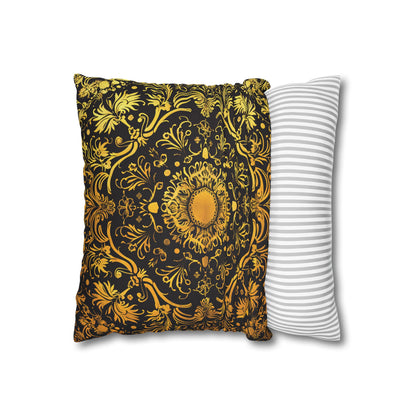 Elegant Black & Gold Damask Throw Pillowcase - Luxurious Floral Baroque Design (Pillow not included)