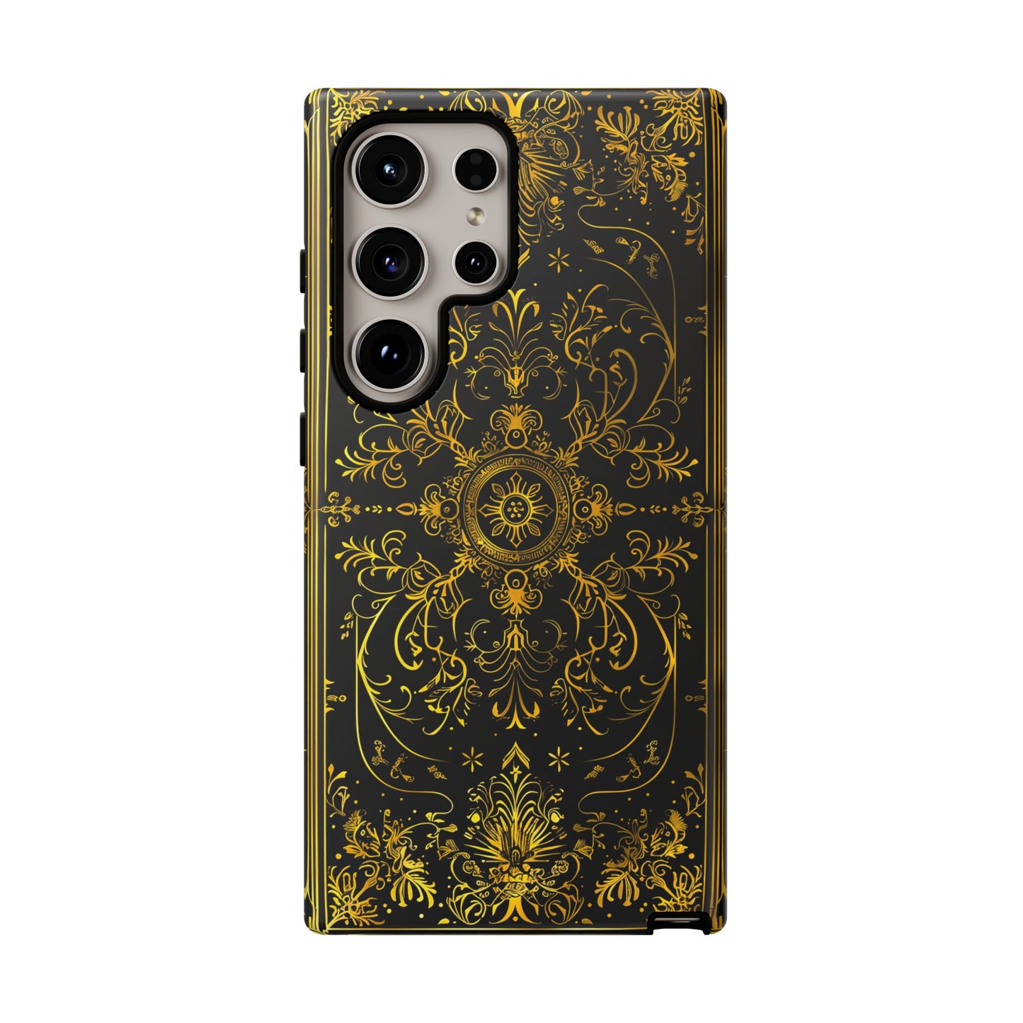 Luxury Gold Floral Damask Tough Phone Case - Elegant Black & Gold Baroque Design