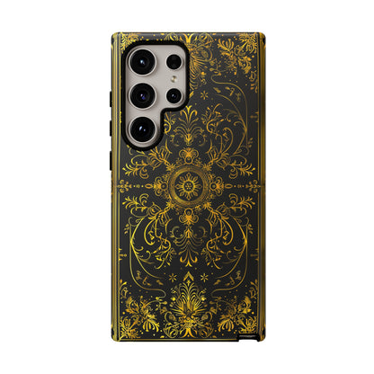 Luxury Gold Floral Damask Tough Phone Case - Elegant Black & Gold Baroque Design
