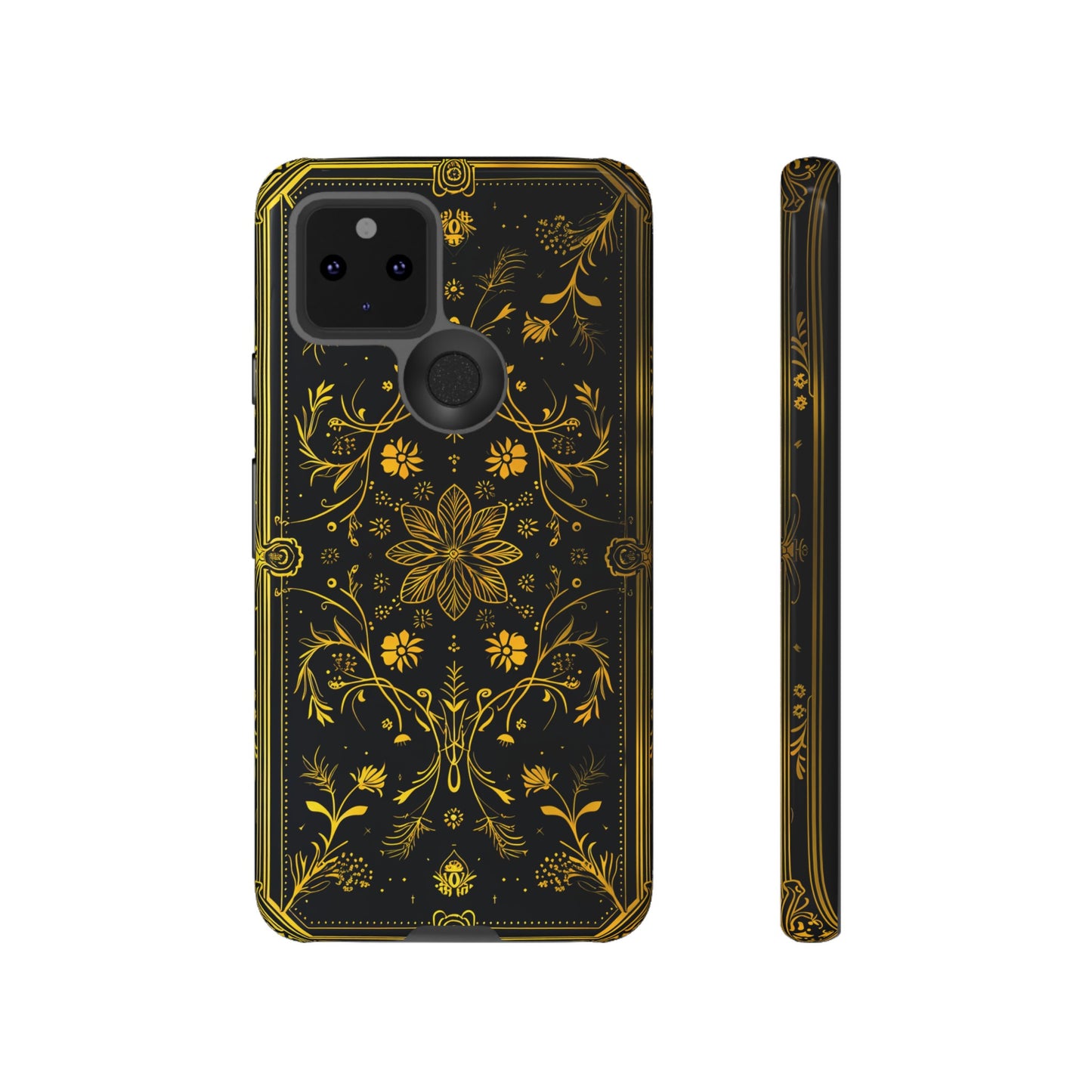 Luxury Gold Floral Damask Tough Phone Case - Elegant Black & Gold Baroque Design