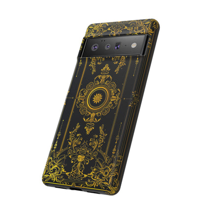 Luxury Gold Floral Damask Tough Phone Case - Elegant Black & Gold Baroque Design