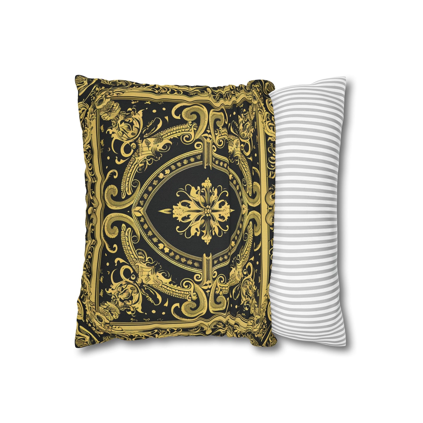 Elegant 19th Century Vintage Floral Damask Pillowcase in Black and Gold (Pillow not included)