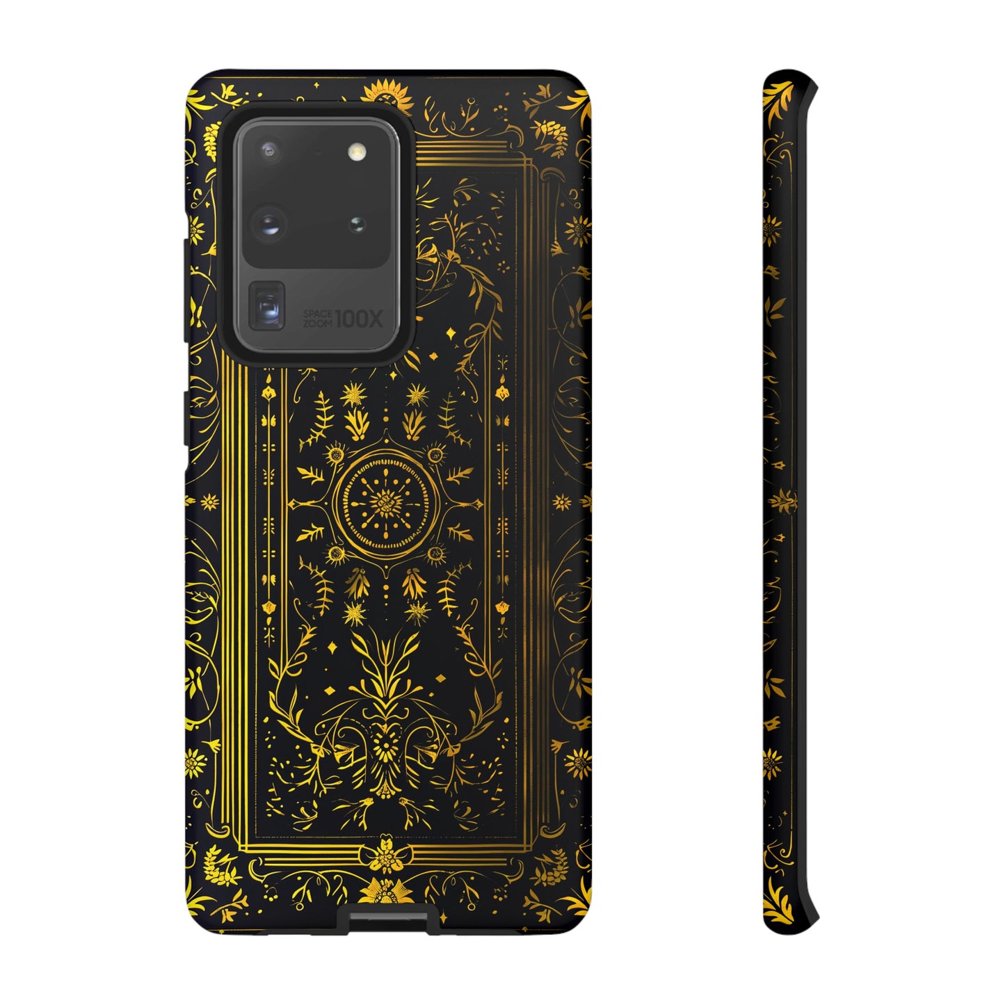 Luxury Gold Floral Damask Tough Phone Case - Elegant Black & Gold Baroque Design