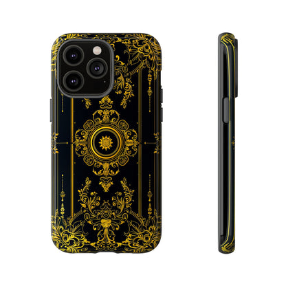 Luxury Gold Floral Damask Tough Phone Case - Elegant Black & Gold Baroque Design