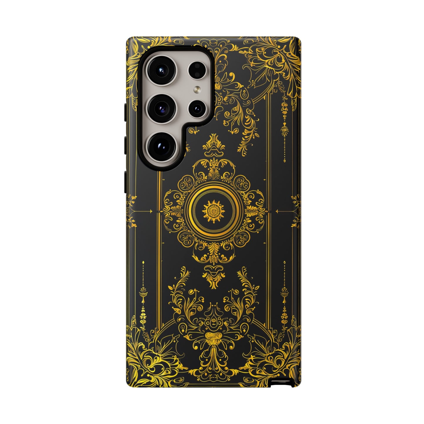 Luxury Gold Floral Damask Tough Phone Case - Elegant Black & Gold Baroque Design