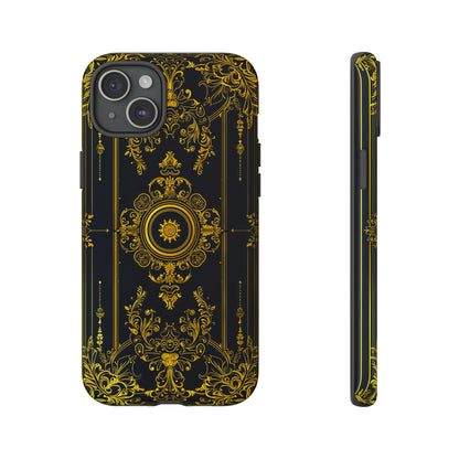 Luxury Gold Floral Damask Tough Phone Case - Elegant Black & Gold Baroque Design