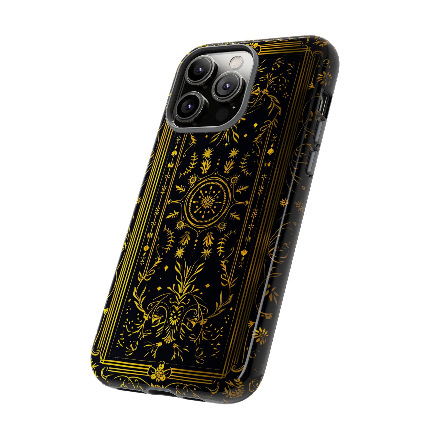 Luxury Gold Floral Damask Tough Phone Case - Elegant Black & Gold Baroque Design