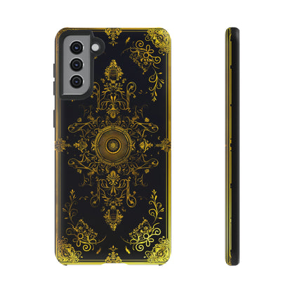 Luxury Gold Floral Damask Tough Phone Case - Elegant Black & Gold Baroque Design