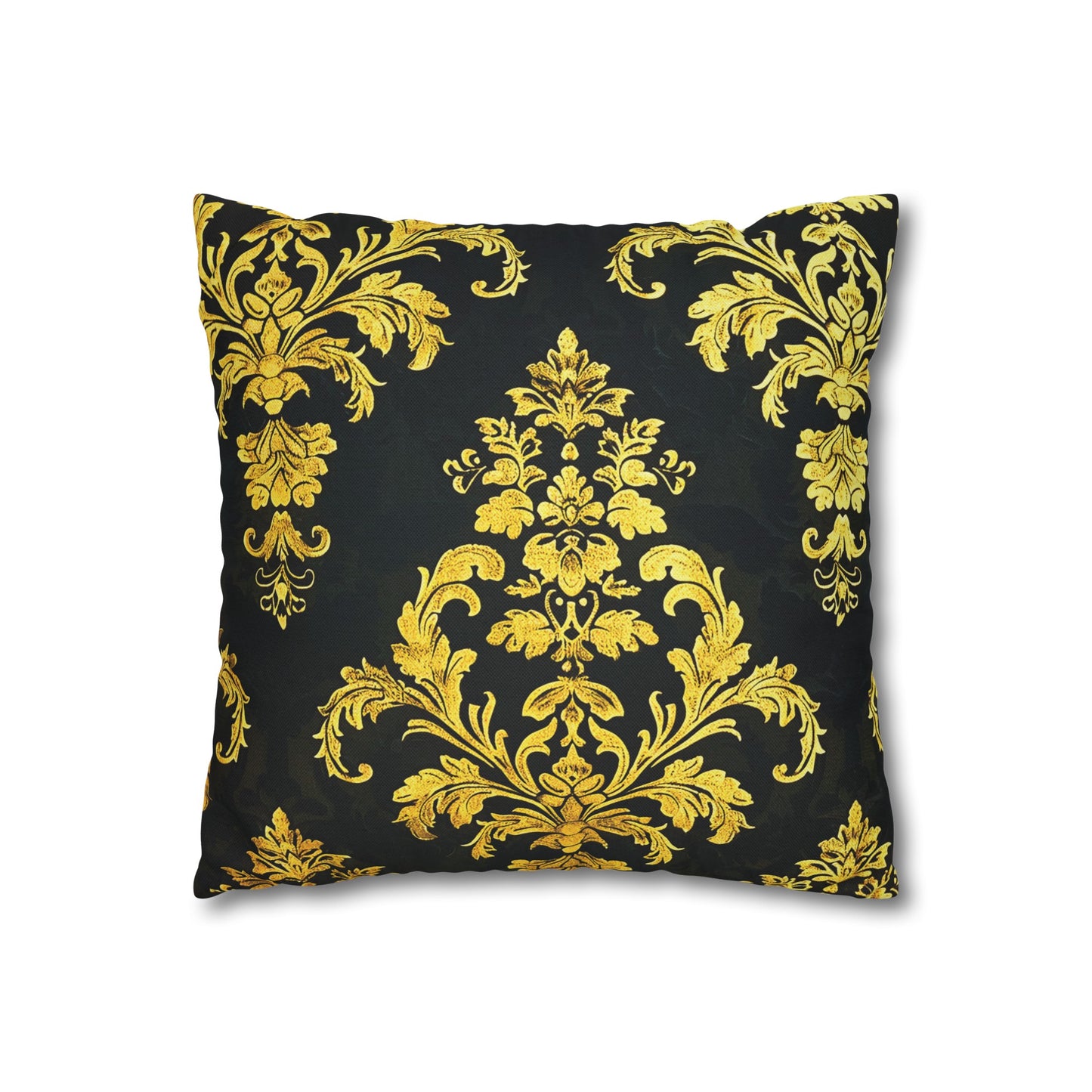 Elegant Black & Gold Damask Throw Pillowcase - Luxurious Floral Baroque Design (Pillow not included)