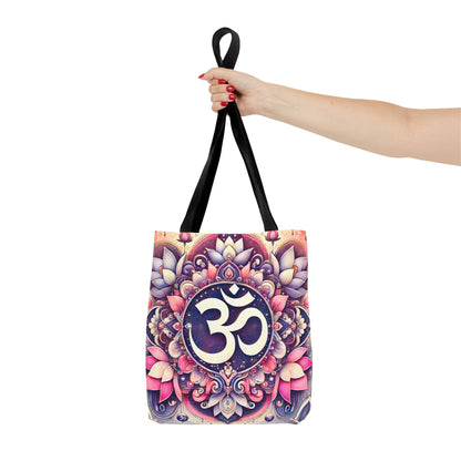 Vibrant Spiritual Yoga Art Om Symbol Tote Bag Durable Polyester with Cotton Straps Available in 3 Sizes